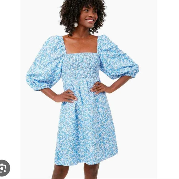 beautiful blue dress for women The Beaufort Bonnet Company Girl's Annie Apron Dress - Happiest Hydran main image 0